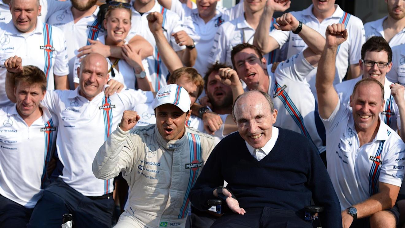 Third placed Felipe Massa (BRA) Williams Martini Racing celebrates with Sir Frank Williams (GBR) Williams Team Owner and the team. Formula One World Championship, Rd13, Italian Grand Prix, Monza, Italy, Race Day, Sunday, 7 September 2014 © Sutton Images. No reproduction without permission