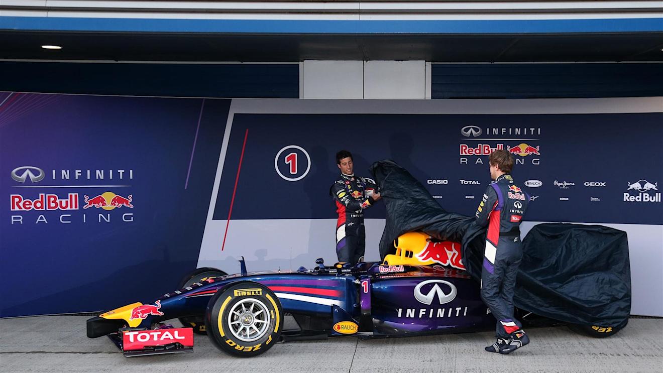 Daniel Ricciardo (AUS) Red Bull Racing and Sebastian Vettel (GER) Red Bull Racing unveil the Red Bull Racing RB10. Formula One Testing Day One, Jerez, Spain, Tuesday, 28 January 2014. © Sutton Image
