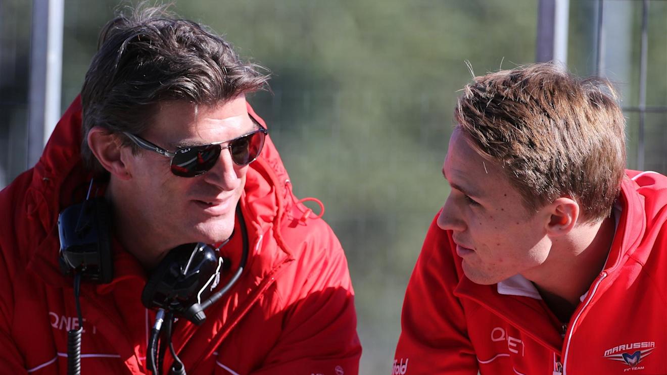 L to R): Graeme Lowdon (GBR) Marussia F1 President and Sporting Director and Max Chilton (GBR) Marussia F1 Team. Formula One Testing, Jerez, Spain, Day Three, Thursday, 30 January 2014 © Sutton Images. No reproduction without permission