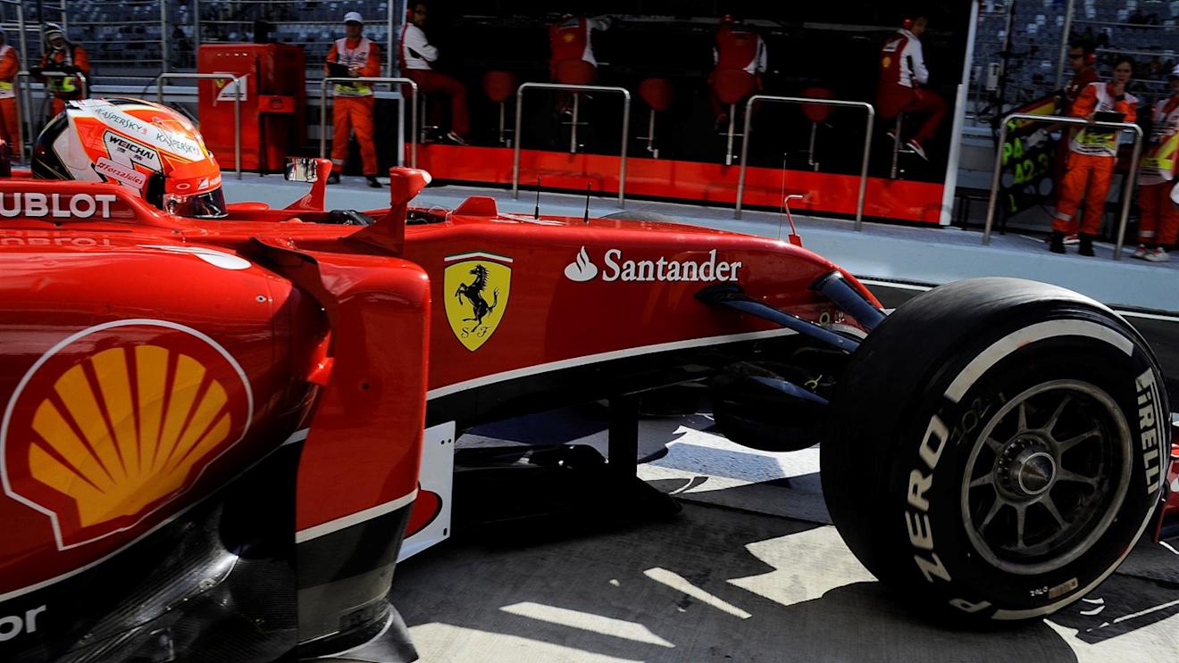 Kimi Raikkonen (FIN) Ferrari F14 T leaves the pit garage. Formula One World Championship, Rd16, Russian Grand Prix, Practice, Sochi Autodrom, Sochi, Krasnodar Krai, Russia, Friday, 10 October 2014