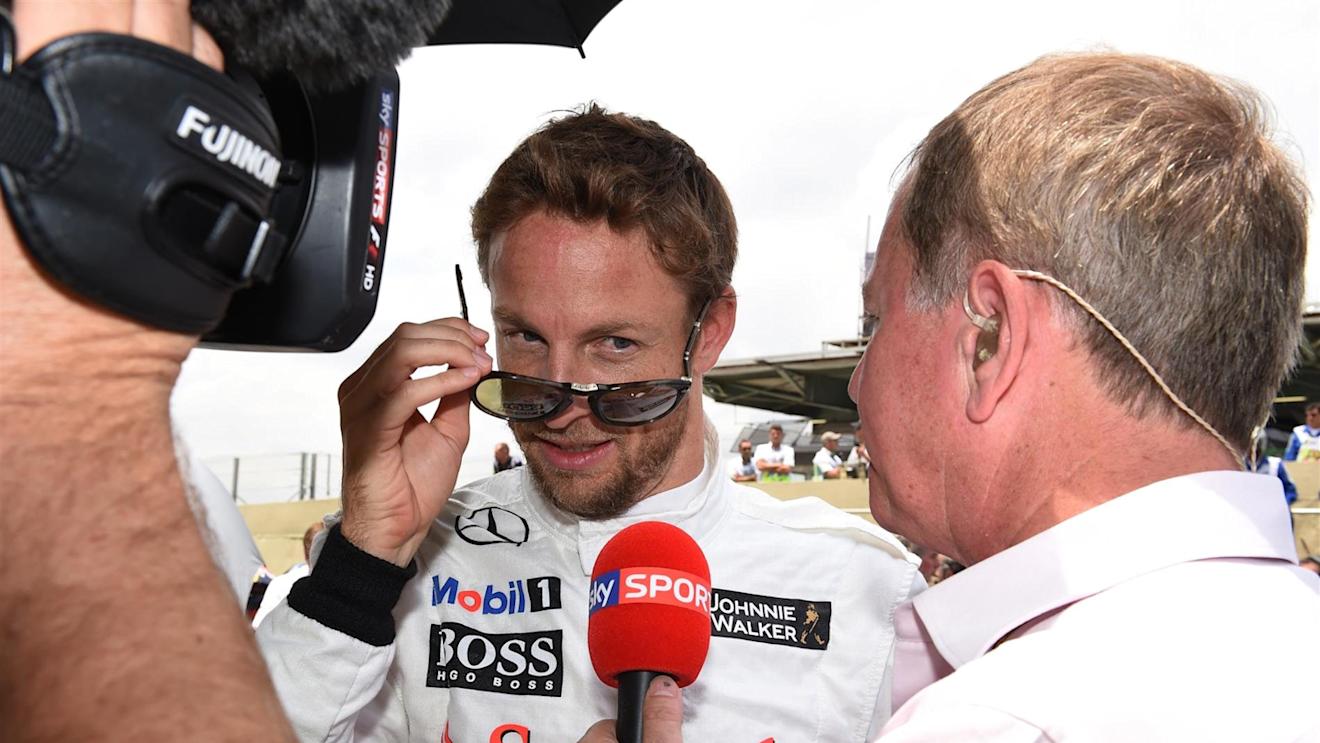 Jenson Button (GBR) McLaren and Martin Brundle (GBR) Sky TV on the grid. Formula One World Championship, Rd18, Brazilian Grand Prix, Race, Sao Paulo, Brazil, Sunday, 9 November 2014