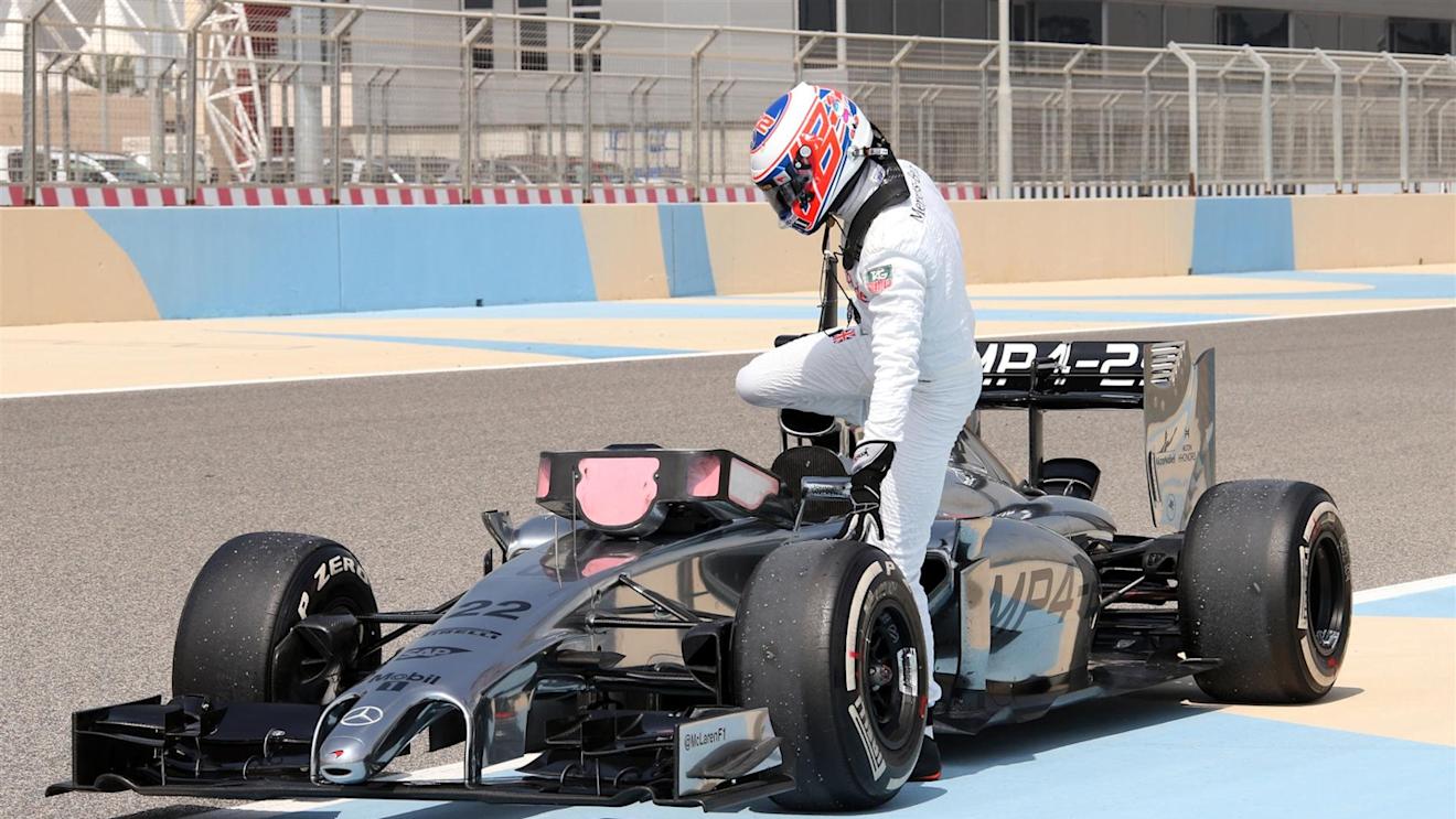 Jenson Button (GBR) McLaren MP4-29 stops on track. Formula One Testing, Day Two, Bahrain International Circuit, Sakhir, Bahrain, Friday, 28 February 2014 © Sutton Images. No reproduction without permission