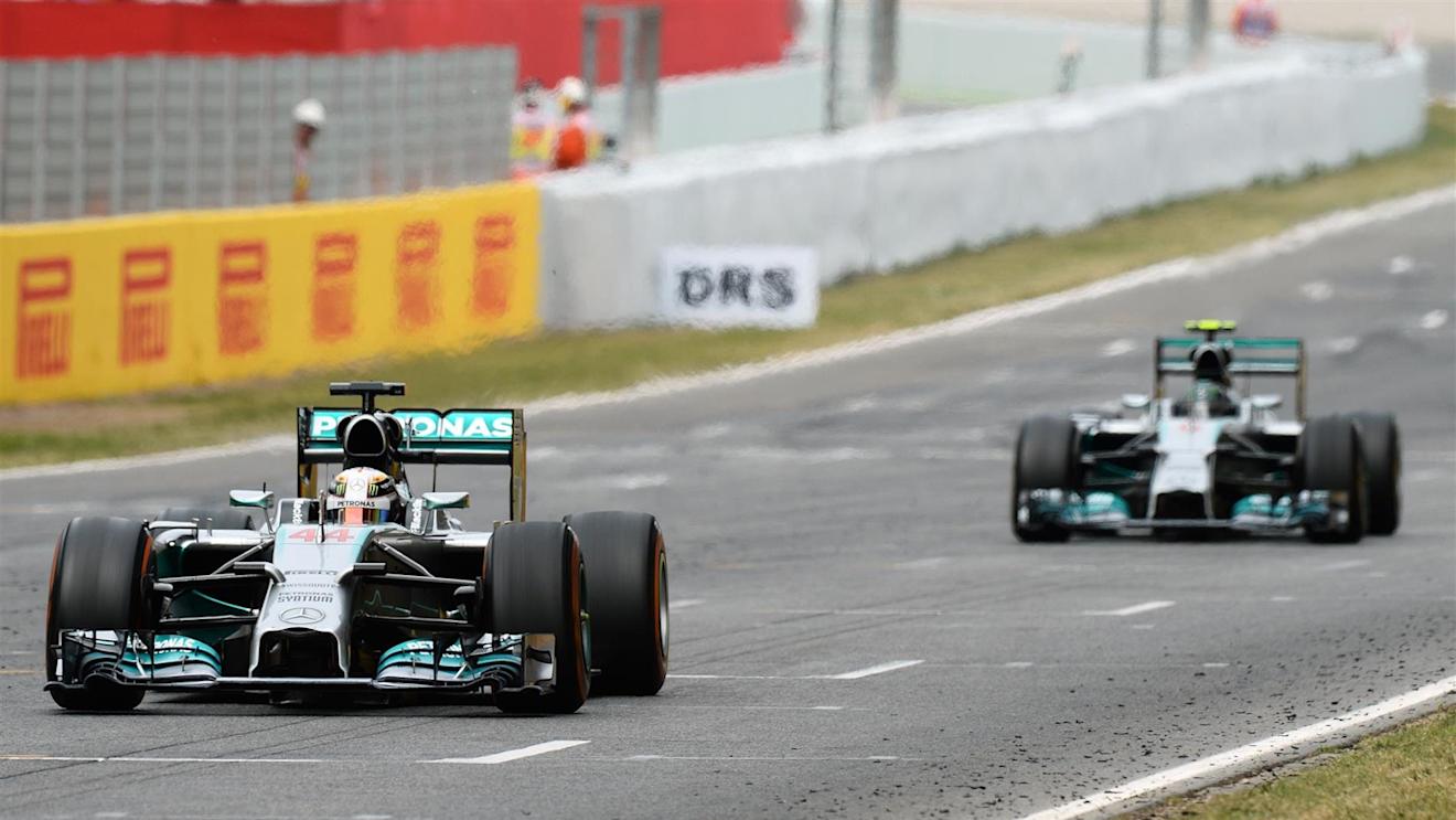 Lewis Hamilton (GBR) Mercedes AMG F1 W05 and Nico Rosberg (GER) Mercedes AMG F1 W05. Formula One World Championship, Rd5, Spanish Grand Prix, Race, Barcelona, Spain, Sunday, 11 May 2014. © Sutton Images