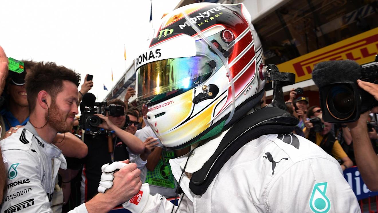 Race winner Lewis Hamilton (GBR) Mercedes AMG F1 celebrates in parc ferme. Formula One World Championship, Rd5, Spanish Grand Prix, Race, Barcelona, Spain, Sunday, 11 May 2014. © Sutton Images