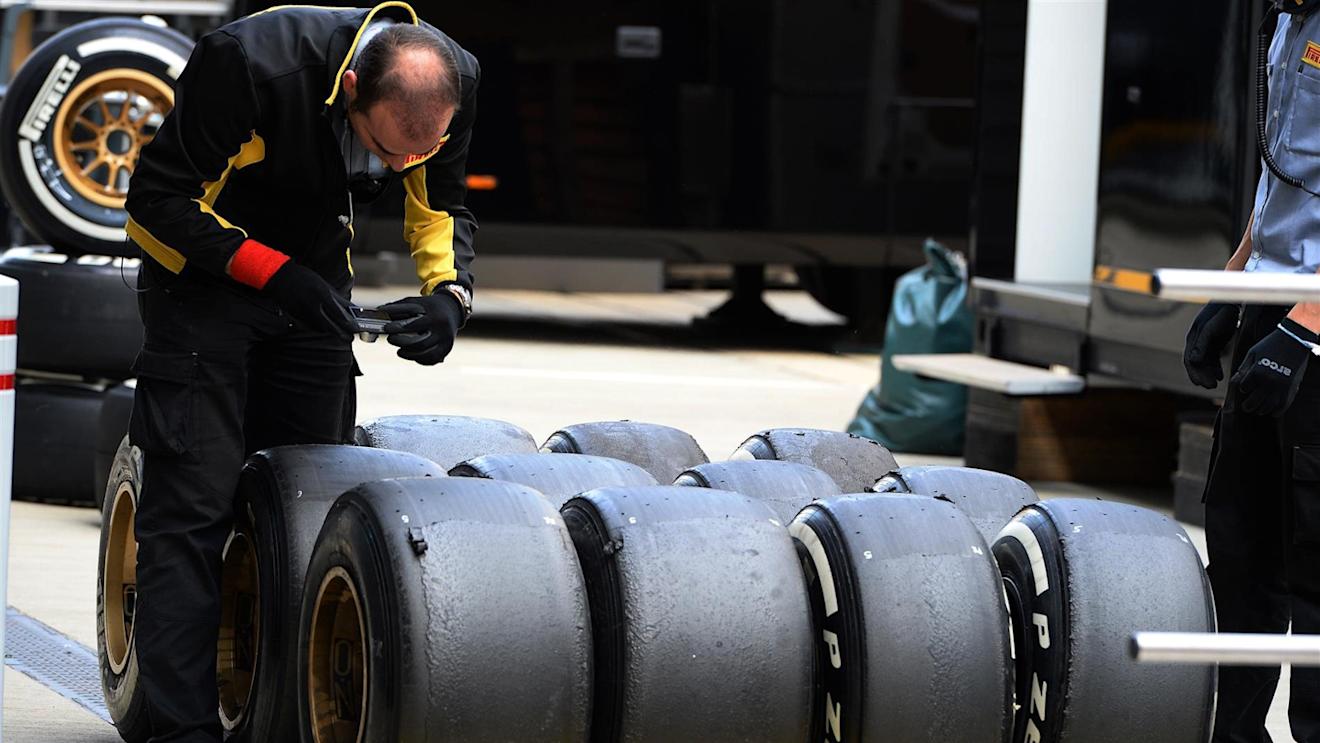 Pirelli tyres and Pirelli tyre engineer. Formula One Testing, Silverstone, England, Day Two, Wednesday, 9 July 2014