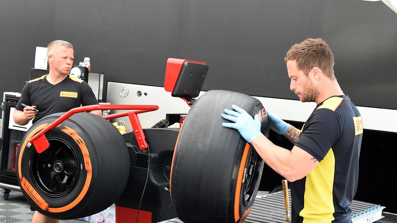 Pirelli tyre preparation area. Formula One World Championship, Rd9, British Grand Prix, Preparations, Silverstone, England, Thursday, 3 July 2014