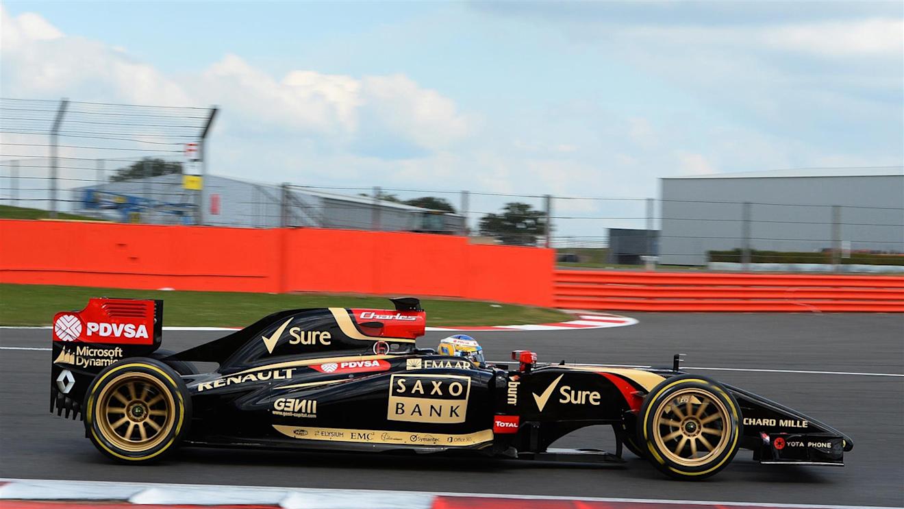 Charles Pic (FRA) Lotus E22 with 18 inch Pirelli tyres. Formula One Testing, Silverstone, England, Day Two, Wednesday, 9 July 2014