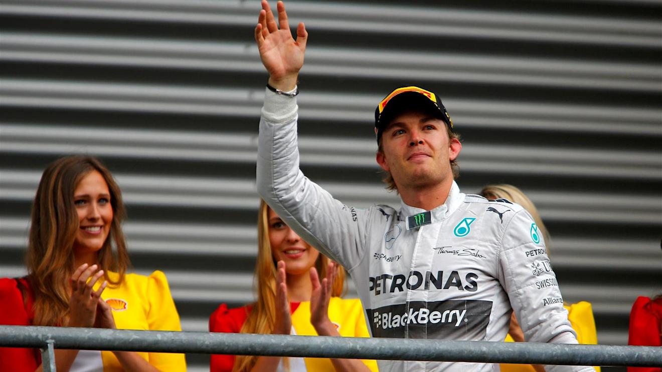 Second placed Nico Rosberg (GER) Mercedes AMG F1 on the podium. Formula One World Championship, Rd12, Belgian Grand Prix, Race Day, Spa-Francorchamps, Belgium, Sunday, 24 August 2014. © Sutton Images