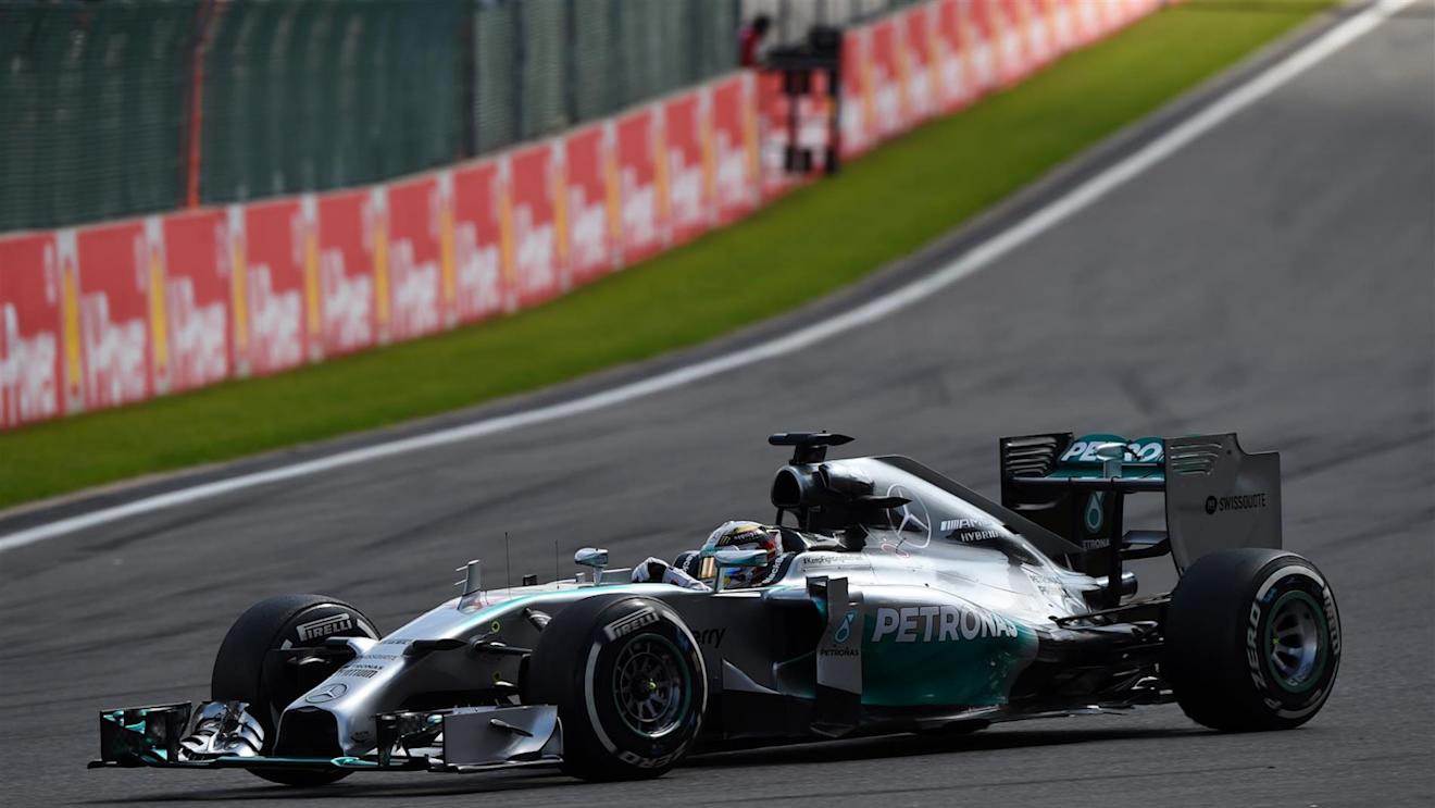Lewis Hamilton (GBR) Mercedes AMG F1 W05 showing damage to his rear chassis floor after a puncture. Formula One World Championship, Rd12, Belgian Grand Prix, Race Day, Spa-Francorchamps, Belgium, Sunday, 24 August 2014. © Sutton Images