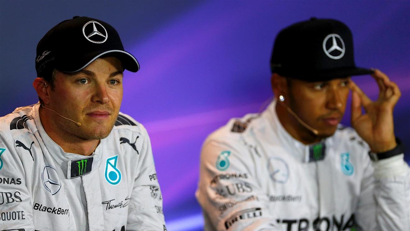 Post qualifying Press Conference and results: 1st Lewis Hamilton (GBR) Mercedes AMG F1, right. 2nd Nico Rosberg (GER) Mercedes AMG F1, left. Formula One World Championship, Rd13, Italian Grand Prix, Monza, Italy, Qualifying, Saturday, 6 September 2014