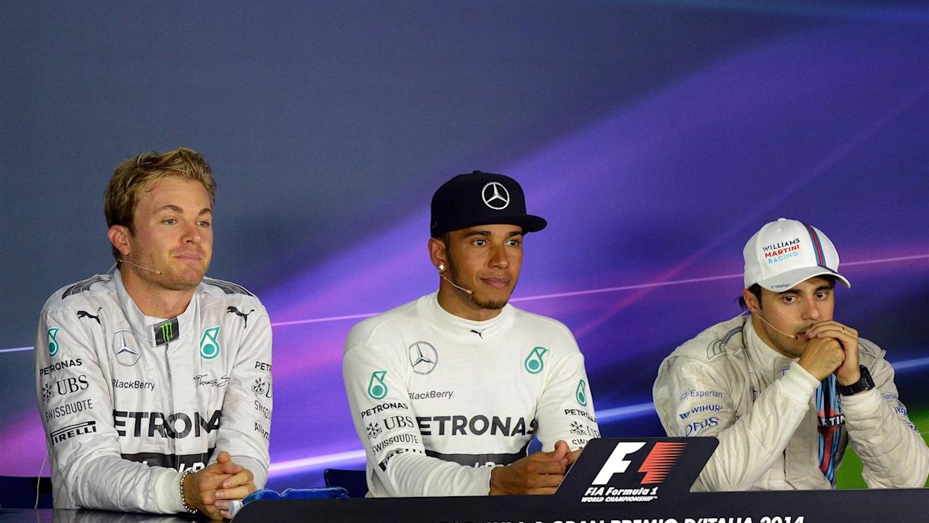 Post race Press Conference and results: 1st Lewis Hamilton (GBR) Mercedes AMG F1, centre. 2nd Nico Rosberg (GER) Mercedes AMG F1, left. 3rd Felipe Massa (BRA) Williams Martini Racing, right. Formula One World Championship, Rd13, Italian Grand Prix, Monza, Italy, Race Day, Sunday, 7 September 2014