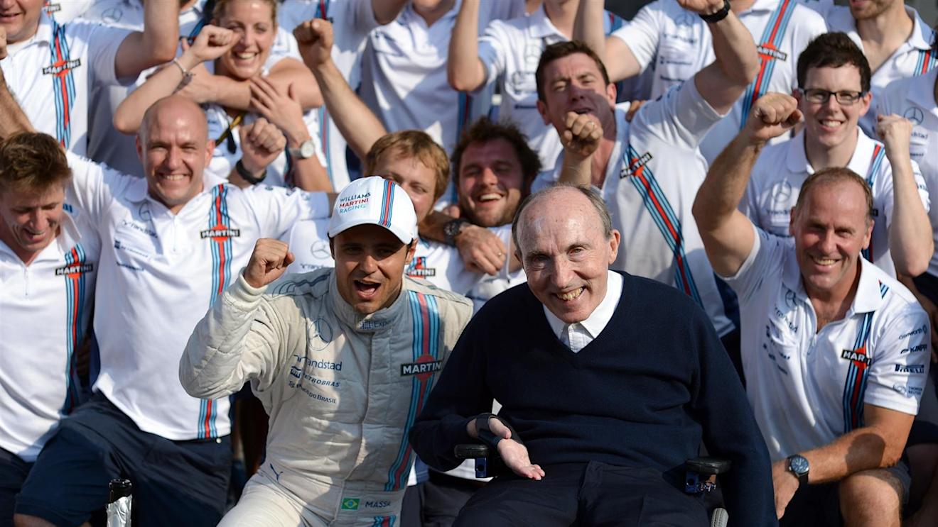 Third placed Felipe Massa (BRA) Williams Martini Racing celebrates with Sir Frank Williams (GBR) Williams Team Owner, and the team. Formula One World Championship, Rd13, Italian Grand Prix, Monza, Italy, Race Day, Sunday, 7 September 2014