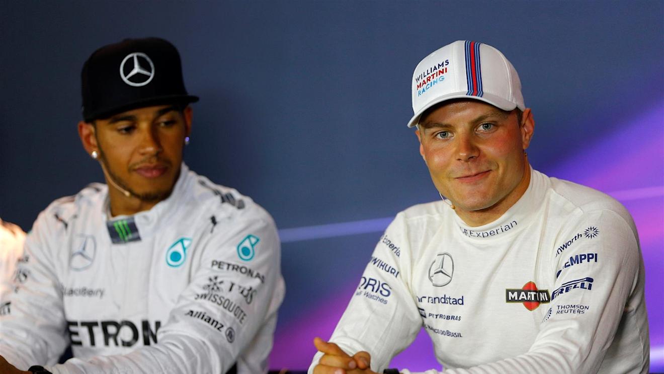 Post qualifying Press Conference and results: 1st Lewis Hamilton (GBR) Mercedes AMG F1, left. 3rd Valtteri Bottas (FIN) Williams Martini Racing, right. Formula One World Championship, Rd13, Italian Grand Prix, Monza, Italy, Qualifying, Saturday, 6 September 2014