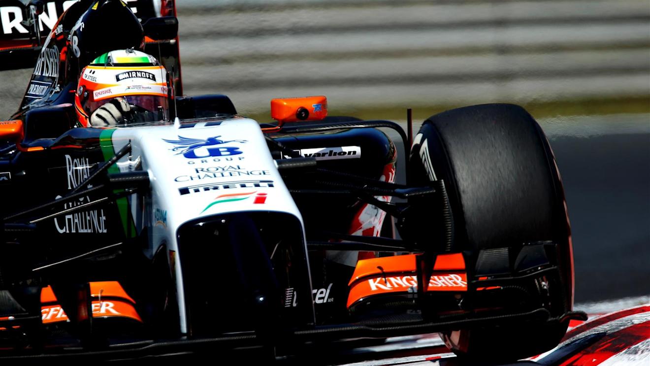 Sergio Perez (MEX) Force India VJM07. Formula One World Championship, Rd11, Hungarian Grand Prix, Practice, Hungaroring, Hungary. Friday, 25 July 2014