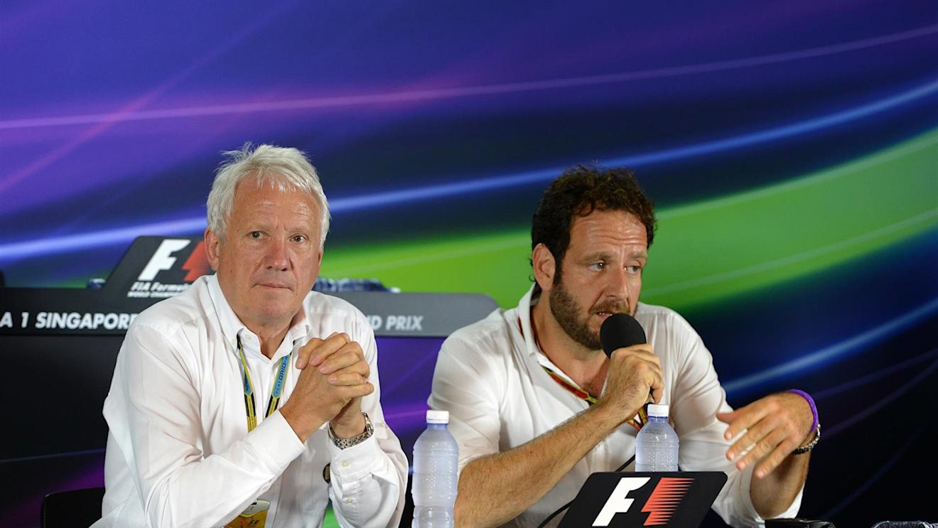 (L to R): Charlie Whiting (GBR) FIA Delegate and Matteo Bonciani (ITA) FIA Media Delegate in a Press Conference. Formula One World Championship, Rd14, Singapore Grand Prix, Marina Bay Street Circuit, Singapore, Practice, Friday, 19 September 2014