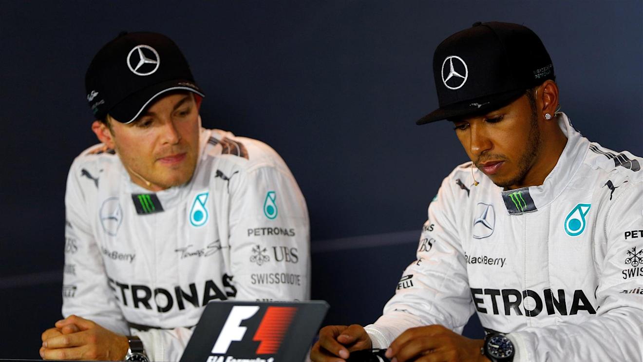 Post qualifying Press Conference and results: 1st Lewis Hamilton (GBR) Mercedes AMG F1, right. 2nd Nico Rosberg (GER) Mercedes AMG F1, left. Formula One World Championship, Rd13, Italian Grand Prix, Monza, Italy, Qualifying, Saturday, 6 September 2014
