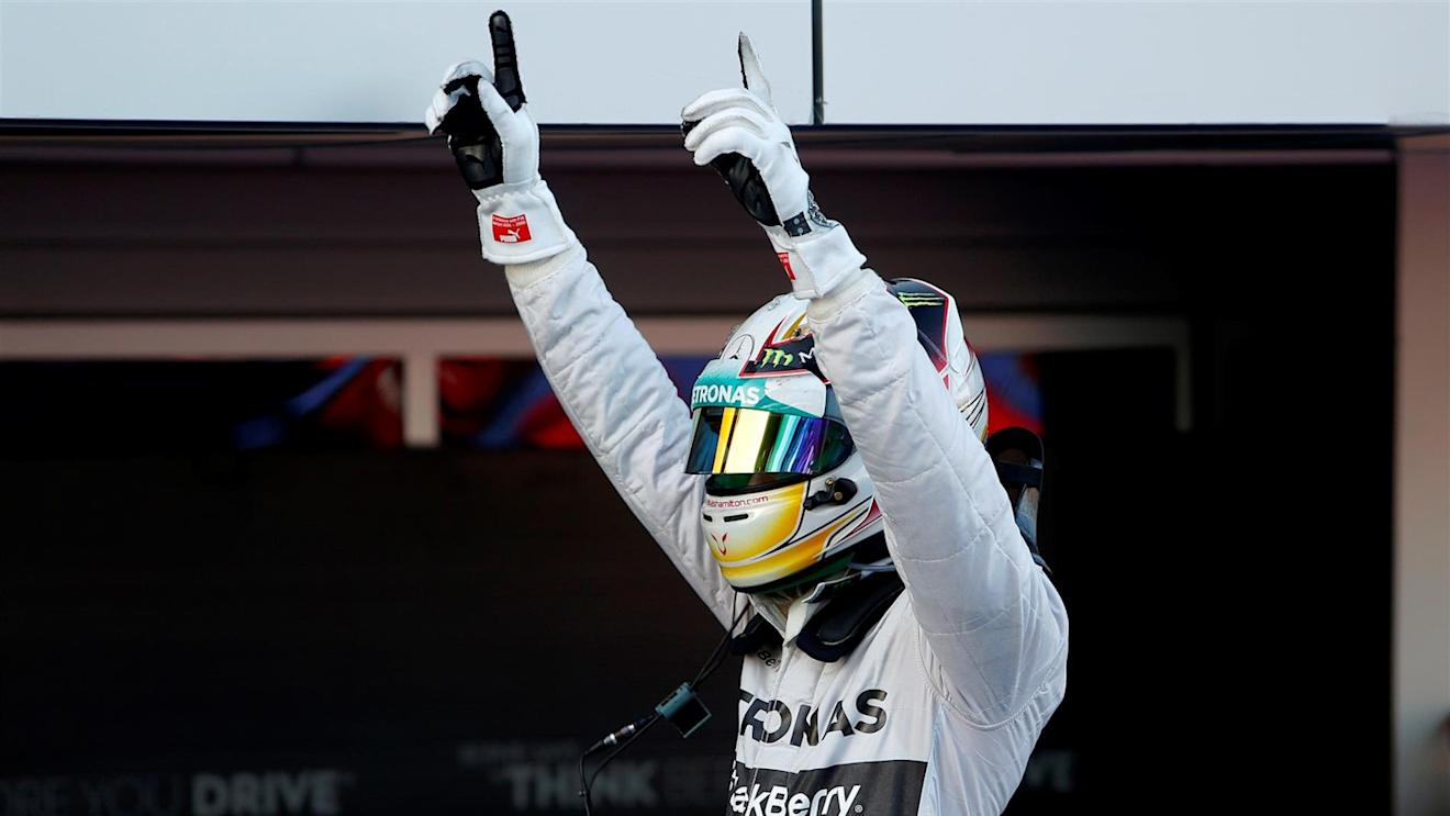 Race winner Lewis Hamilton (GBR) Mercedes AMG F1 celebrates in parc ferme. Formula One World Championship, Rd16, Russian Grand Prix, Race, Sochi Autodrom, Sochi, Krasnodar Krai, Russia, Sunday, 12 October 2014
