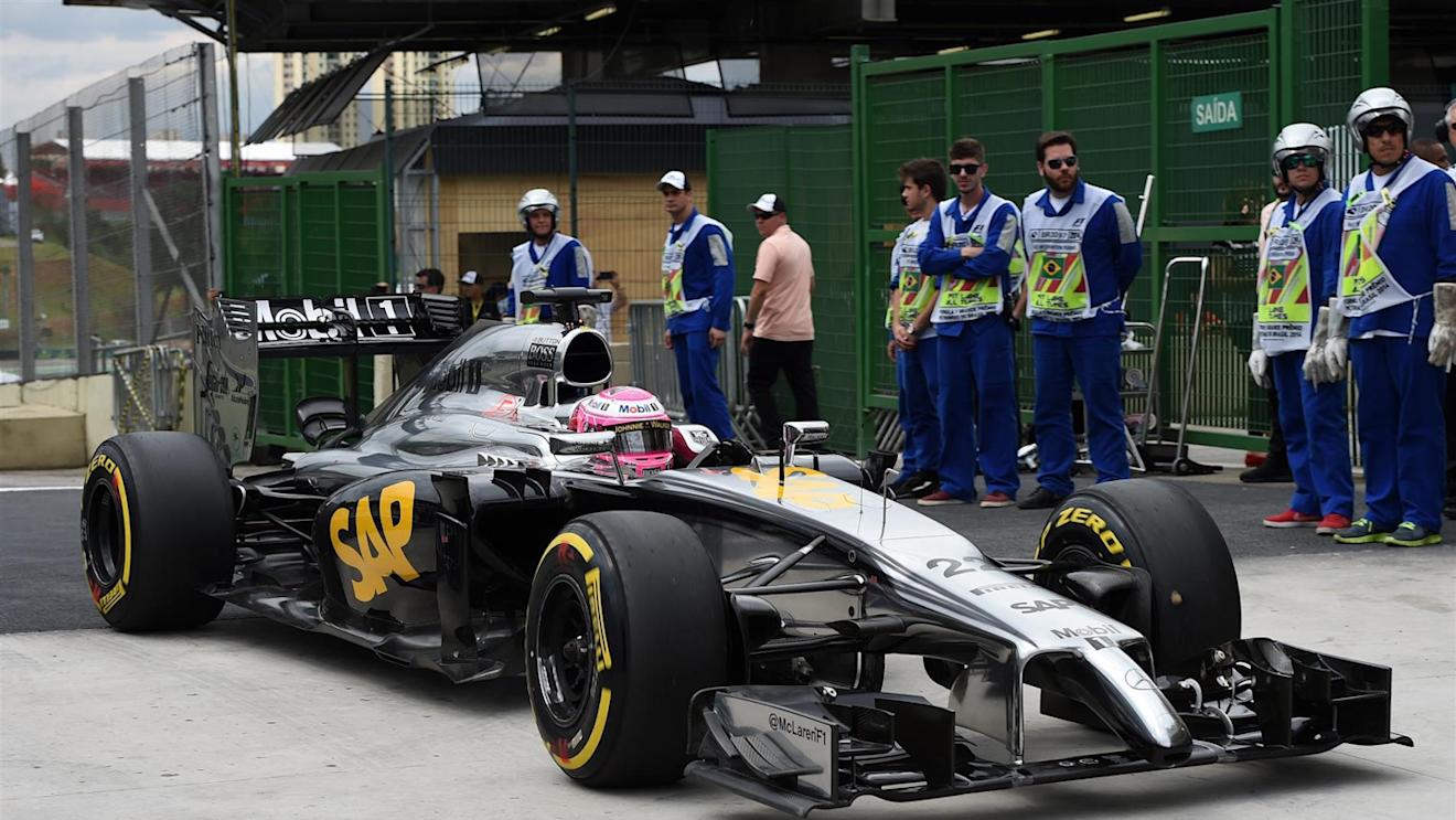 Jenson Button (GBR) McLaren MP4-29 in parc ferme. Formula One World Championship, Rd18, Brazilian Grand Prix, Qualifying, Sao Paulo, Brazil, Saturday, 8 November 2014