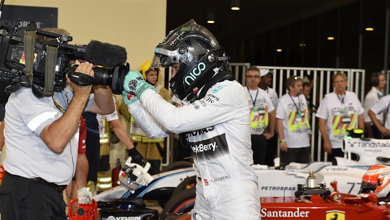 Pole sitter Nico Rosberg (GER) Mercedes AMG F1 celebrates in parc ferme. Formula One World Championship, Rd19, Abu Dhabi Grand Prix, Qualifying, Yas Marina Circuit, Abu Dhabi, UAE, Saturday, 22 November 2014