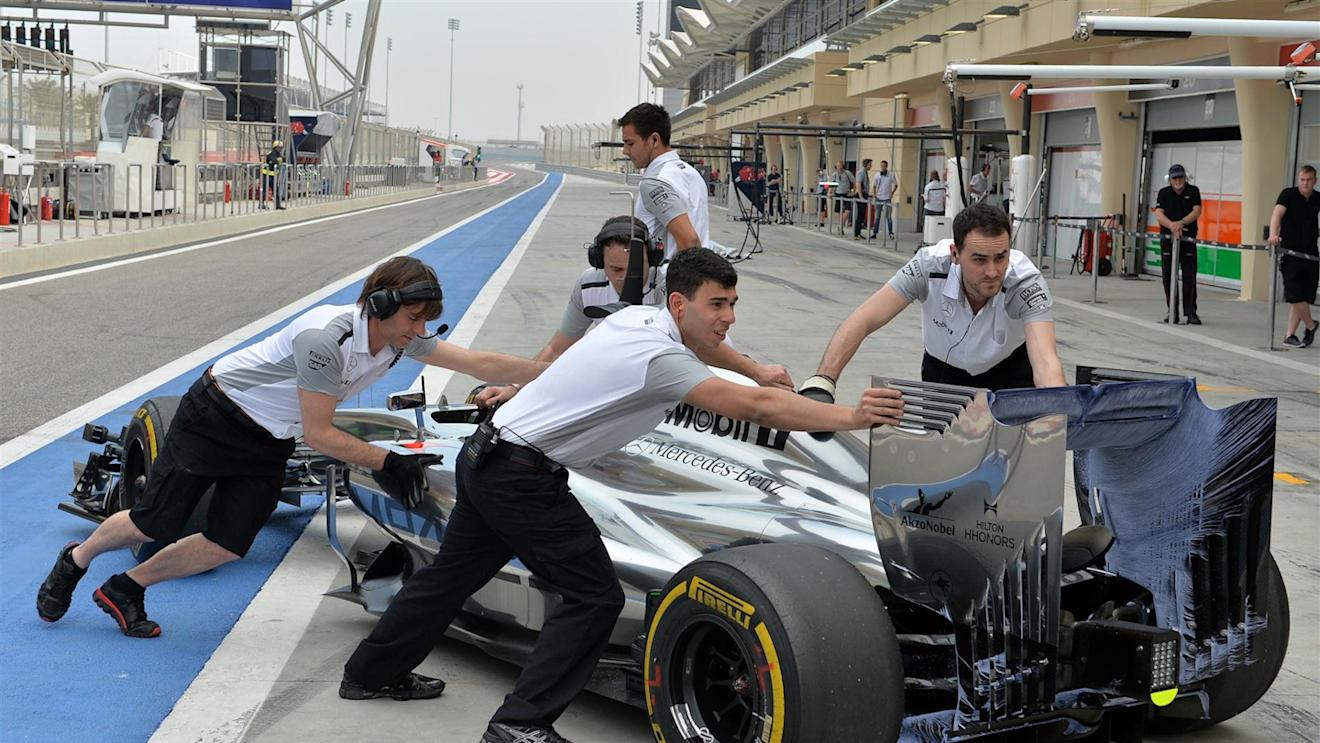 Jenson Button (GBR) McLaren MP4-29 with aero paint on rear wing. Formula One Testing, Day Two, Bahrain International Circuit, Sakhir, Bahrain, Friday, 28 February 2014