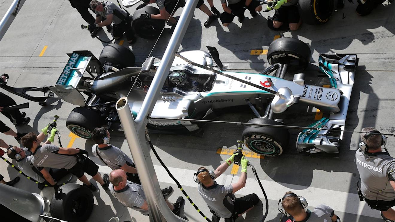 Nico Rosberg (GER) Mercedes AMG F1 W05 makes a pit stop. Formula One Testing, Day Four, Bahrain International Circuit, Sakhir, Bahrain, Saturday, 22 February 2014
