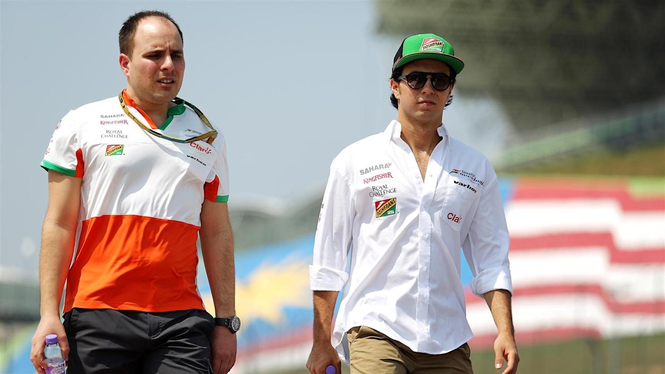Sergio Perez (MEX) Force India walks the track with Gianpiero Lambiase (ITA) Force India Formula One Team Engineer. Formula One World Championship, Rd2, Malaysian Grand Prix, Preparations, Sepang, Malaysia, Thursday, 27 March 2014