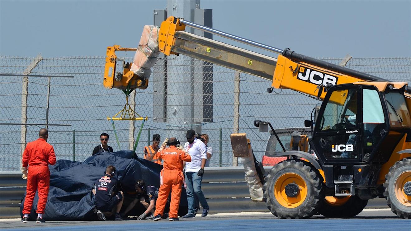 The car of Sebastian Vettel (GER) Red Bull Racing RB10 is recovered. Formula One Testing, Day Four, Bahrain International Circuit, Sakhir, Bahrain, Sunday, 2 March 2014