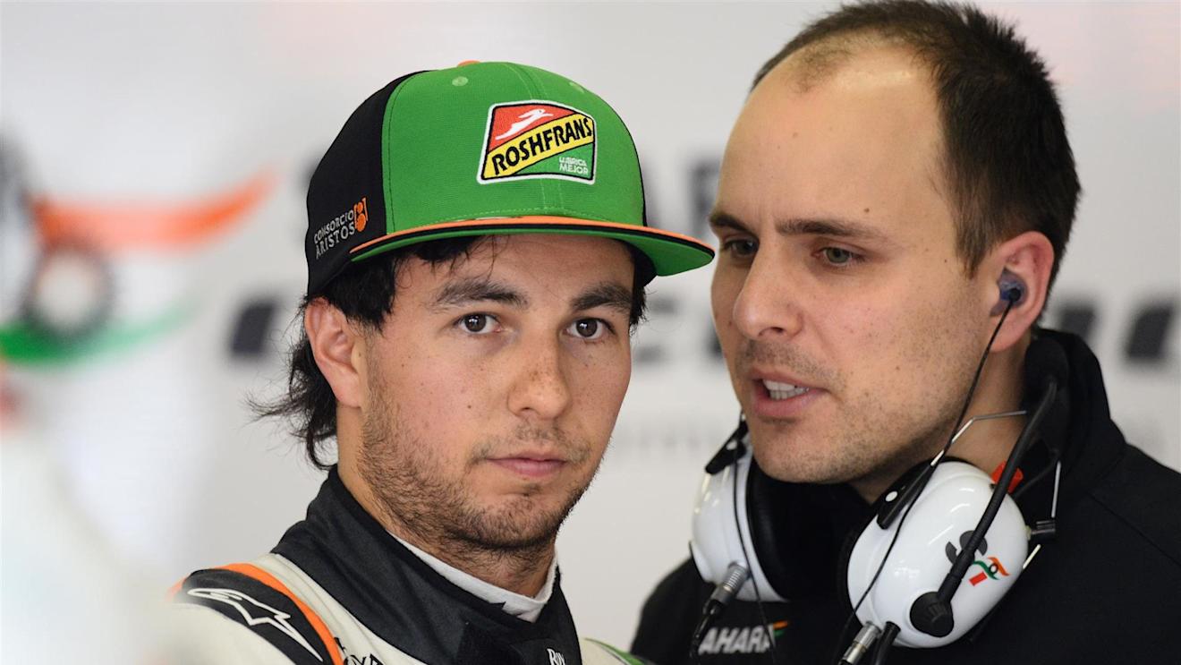 (L to R): Sergio Perez (MEX) Force India and Gianpiero Lambiase (ITA) Force India Formula One Team Engineer. Formula One World Championship, Rd4, Chinese Grand Prix, Practice, Shanghai, China, Friday, 18 April 2014