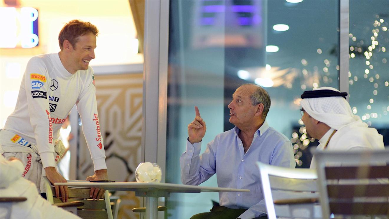 Jenson Button (GBR) McLaren and Ron Dennis (GBR) McLaren Executive Chairman. Formula One World Championship, Rd3, Bahrain Grand Prix, Qualifying, Bahrain International Circuit, Sakhir, Bahrain, Saturday, 5 April 2014