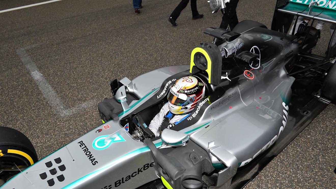Pole position sitter Lewis Hamilton (GBR) Mercedes AMG F1 W05 on the grid. Formula One World Championship, Rd4, Chinese Grand Prix, Race, Shanghai, China, Sunday, 20 April 2014