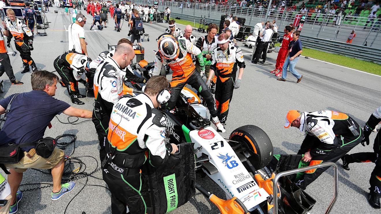 Nico Hulkenberg (GER) Force India VJM07 on the grid. Formula One World Championship, Rd2, Malaysian Grand Prix, Race, Sepang, Malaysia, Sunday, 30 March 2014