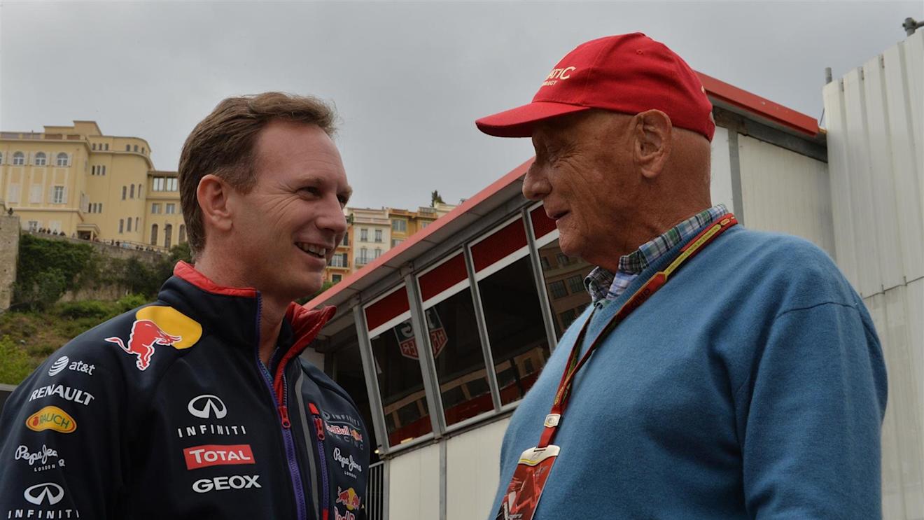 (L to R): Christian Horner (GBR) Red Bull Racing Team Principal and Niki Lauda (AUT) Mercedes AMG F1 Non-Executive Chairman Formula One World Championship, Rd6, Monaco Grand Prix, Practice, Monte-Carlo, Monaco, Thursday, 22 May 2014