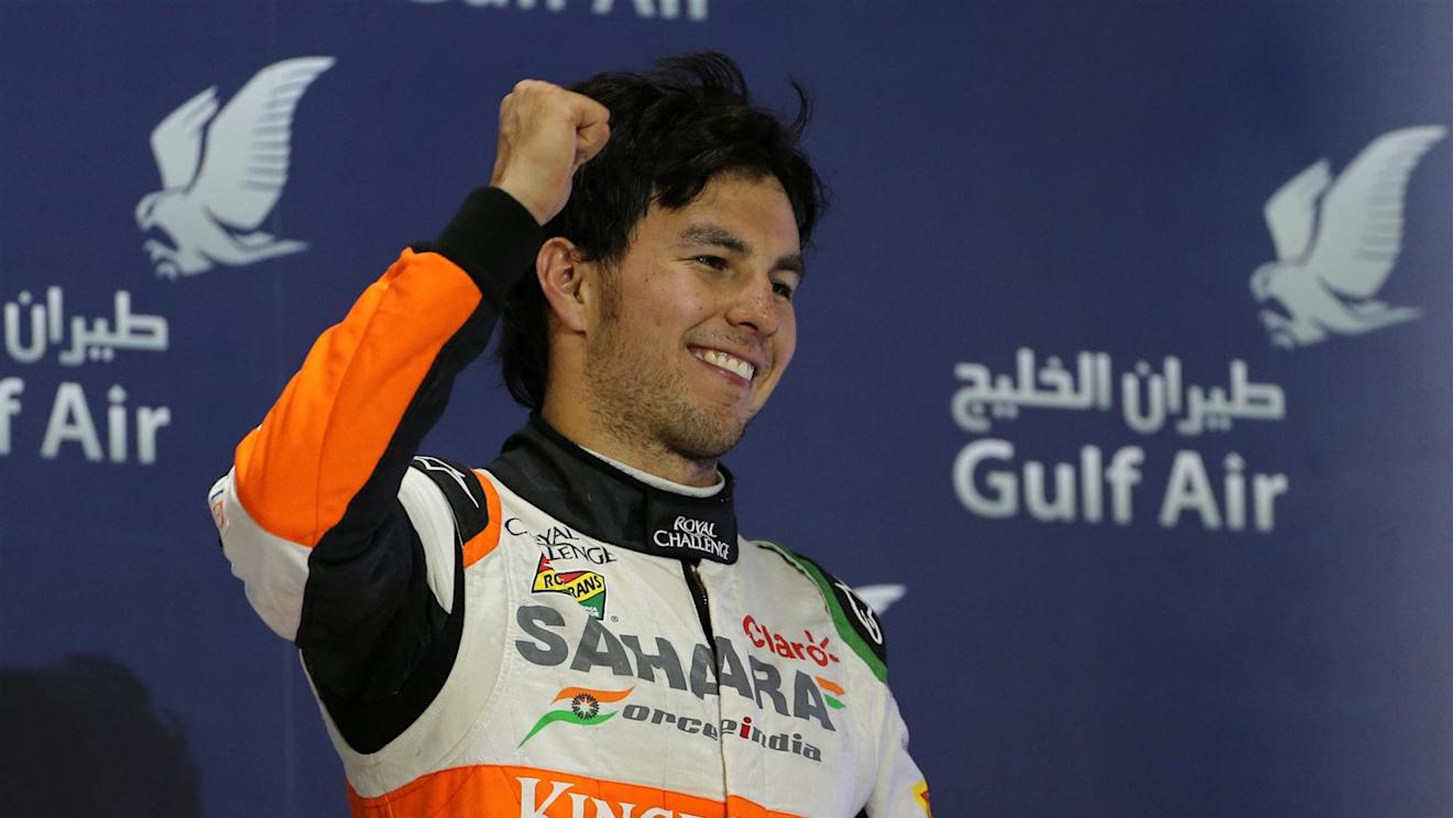 Sergio Perez (MEX) Force India celebrates on the podium. Formula One World Championship, Rd3, Bahrain Grand Prix, Race, Bahrain International Circuit, Sakhir, Bahrain, Sunday, 6 April 2014