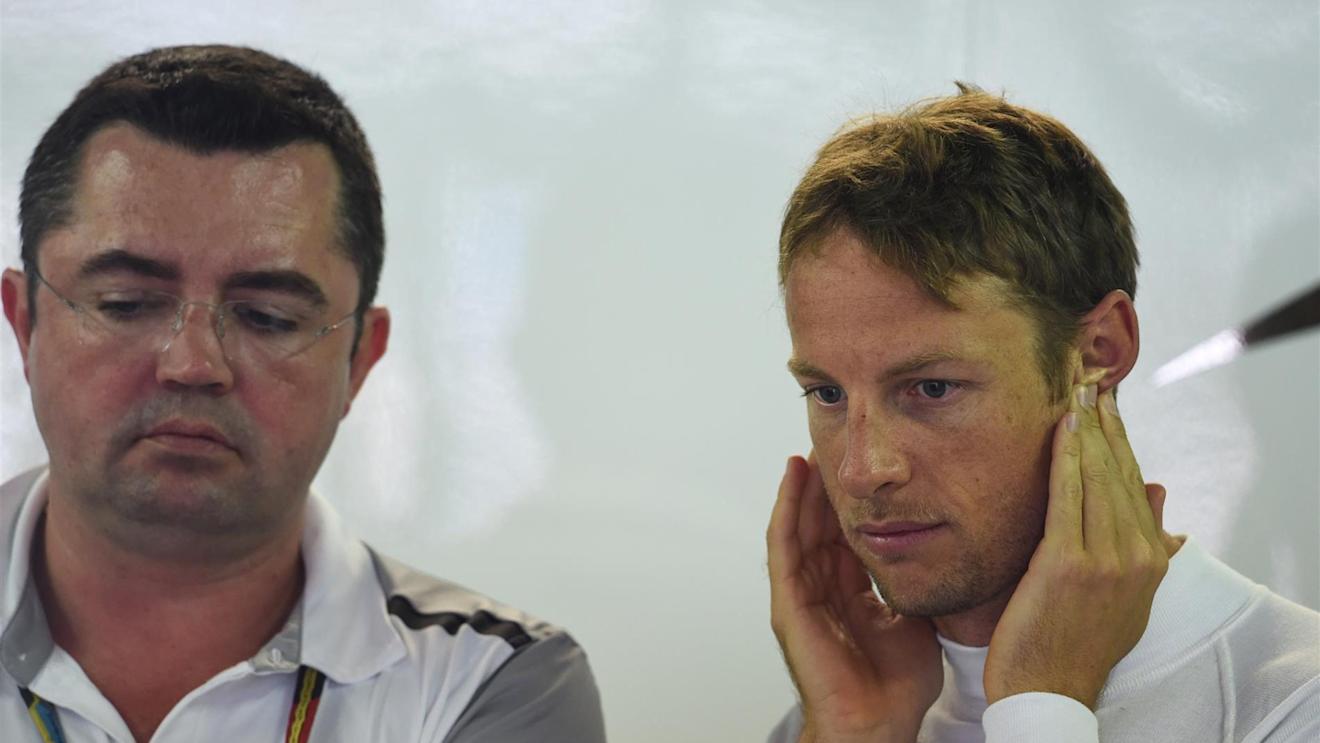 Eric Boullier (FRA) McLaren Racing Director and Jenson Button (GBR) McLaren. Formula One World Championship, Rd6, Monaco Grand Prix, Practice, Monte-Carlo, Monaco, Thursday, 22 May 2014