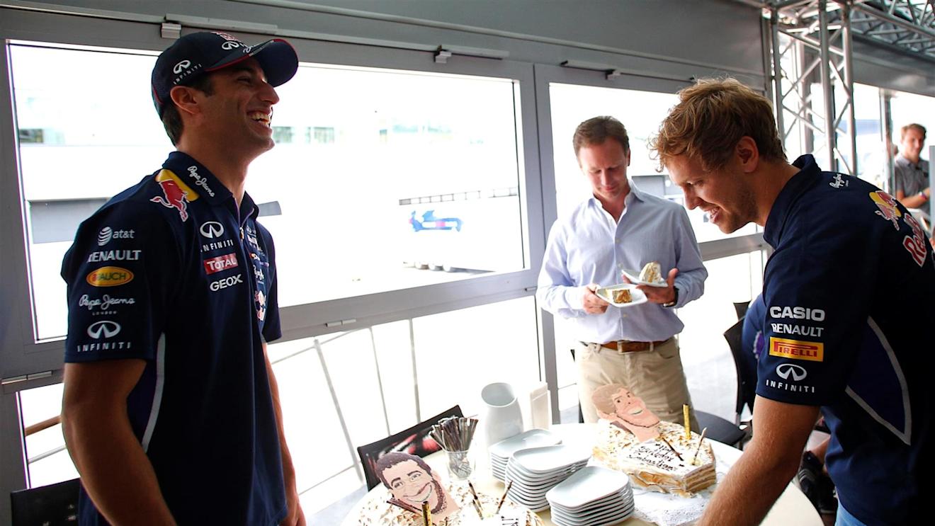 Birthday cakes for Daniel Ricciardo (AUS) Red Bull Racing and Sebastian Vettel (GER) Red Bull Racing. Formula One World Championship, Rd9, British Grand Prix, Preparations, Silverstone, England, Thursday, 3 July 2014