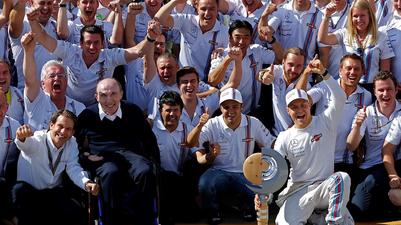 Frank Williams (GBR) Williams Team Owner and the team celebrates third place for Valtteri Bottas (FIN) Williams and fourth place for Felipe Massa (BRA) Williams. Formula One World Championship, Rd8, Austrian Grand Prix, Race, Spielberg, Austria, Sunday, 22 June 2014