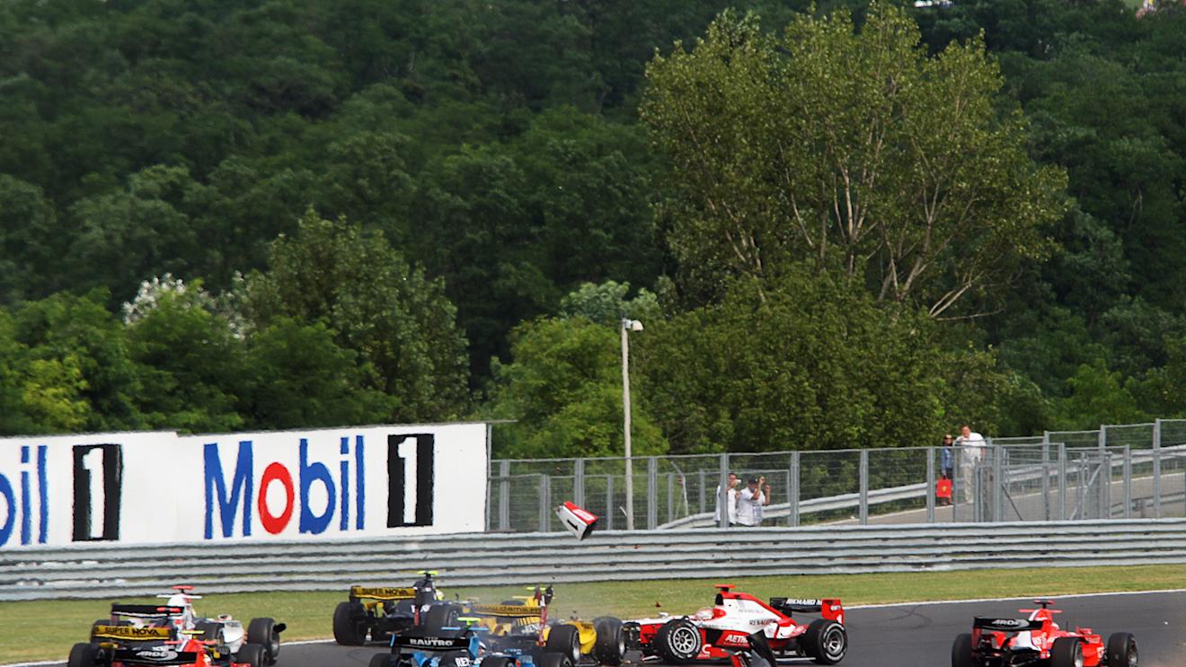 Jules Bianchi (FRA) ART Grand Prix and Ho-Ping Tung (CHN) Renault Third Driver crash at the start of the race. GP2 Series, Rd 7, Race 1, Budapest, Hungary, Saturday 31 July 2010