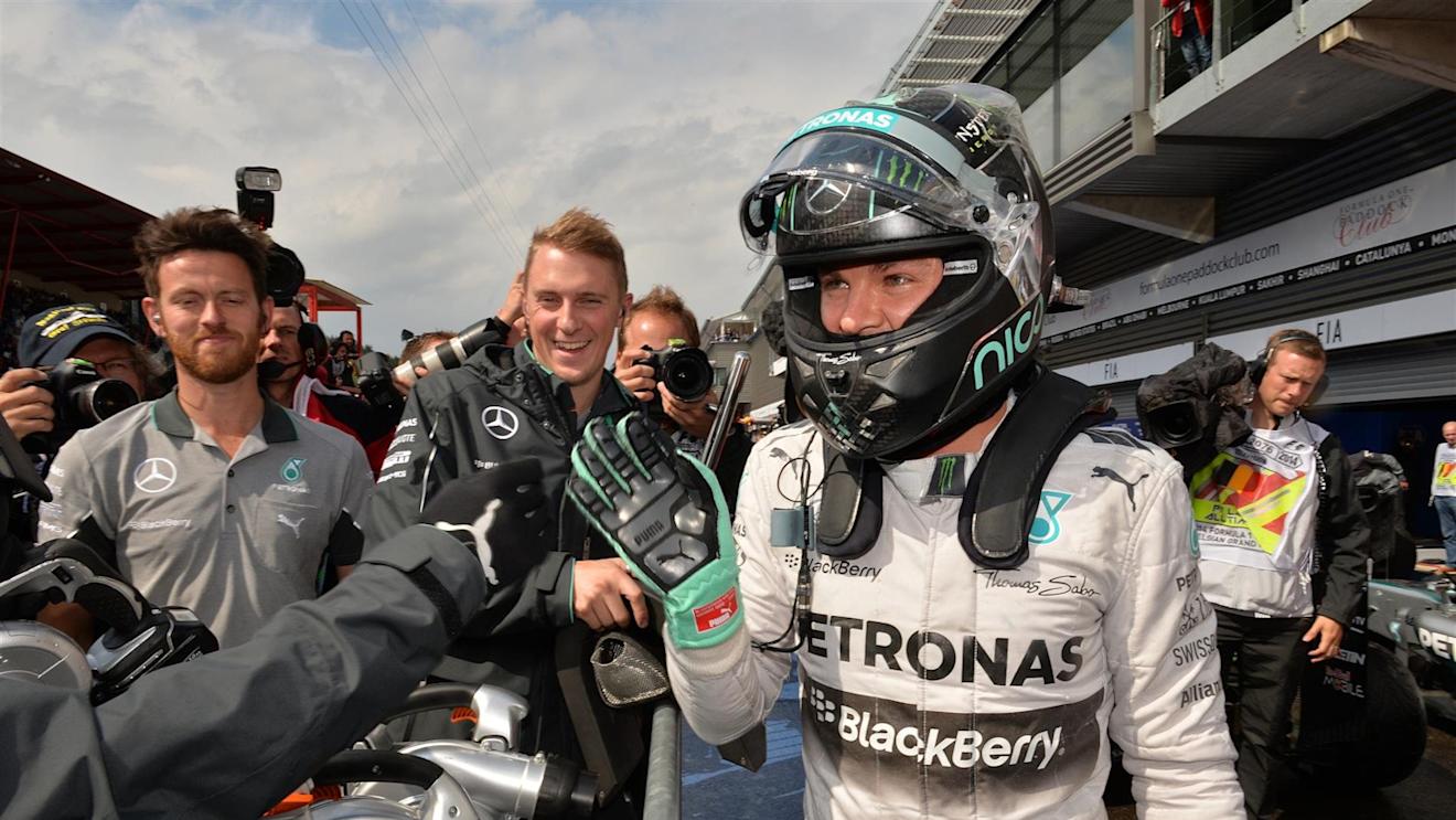 Nico Rosberg (GER) Mercedes AMG F1 celebrates his pole position in parc ferme. Formula One World Championship, Rd12, Belgian Grand Prix, Qualifying, Spa-Francorchamps, Belgium, Saturday, 23 August 2014