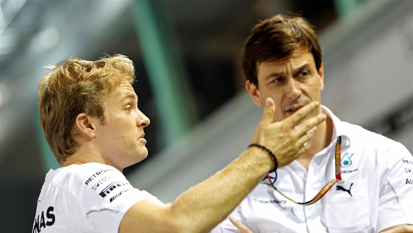 Race retiree Nico Rosberg (GER) Mercedes AMG F1 and Toto Wolff (AUT) Mercedes AMG F1 Director of Motorsport. Formula One World Championship, Rd14, Singapore Grand Prix, Marina Bay Street Circuit, Singapore, Race Day, Sunday, 21 September 2014