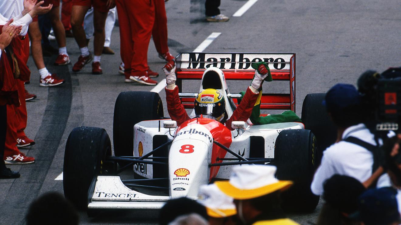 Ayrton Senna (BRA) McLaren MP4/8 celebrates his victory.
Fromula One World Championship, Rd16, Australian Grand Prix, Adelaide, Australia, 7 November 1993.