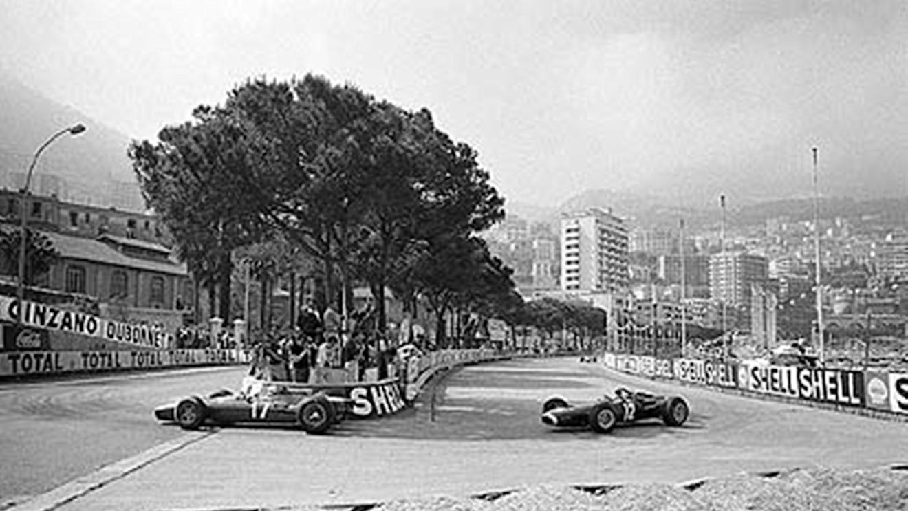 Monte Carlo, May 1966: Race leader John Surtees in the Ferrari is pursued by the BRM of eventual winner Jackie Stewart in the opening laps of the Monaco Grand Prix. Surtees retired on lap 17 after a transmission failure. © Schlegelmilch © No reproduction without permission.