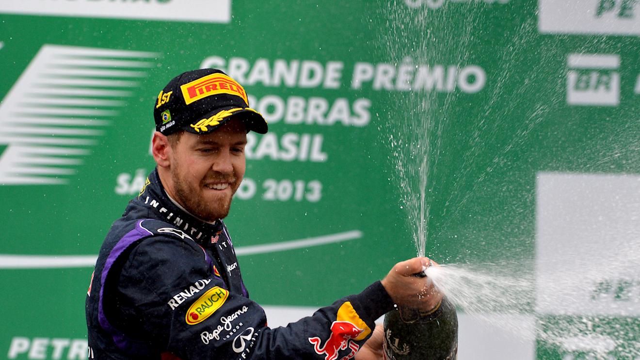 Race winner Sebastian Vettel (GER) Red Bull Racing celebrates on the podium with the champagne.
Formula One World Championship, Rd19, Brazilian Grand Prix, Race, Sao Paulo, Brazil, Sunday 24 November 2013.