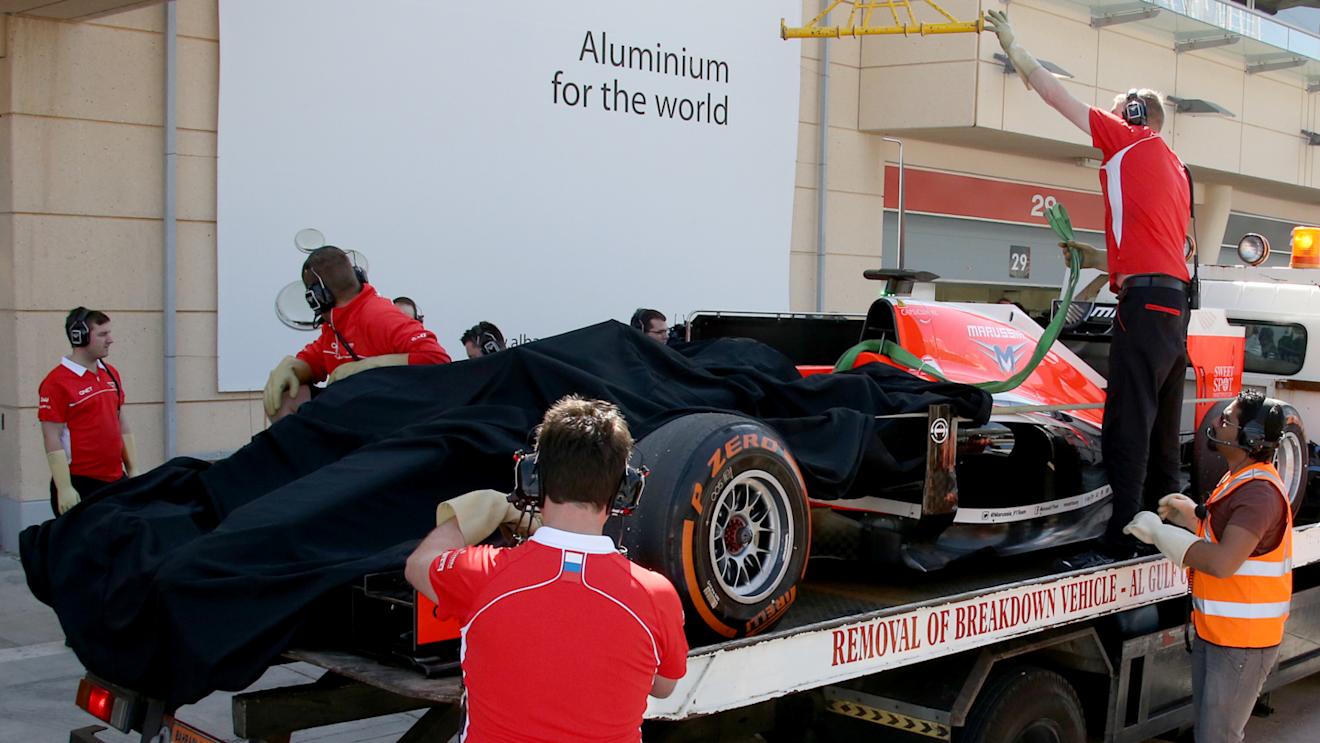 The car of Max Chilton (GBR) Marussia F1 Team MR03 is recovered to the pits. Formula One Testing, Day Three, Bahrain International Circuit, Sakhir, Bahrain, Friday, 21 February 2014 © Sutton Images. No reproduction without permission