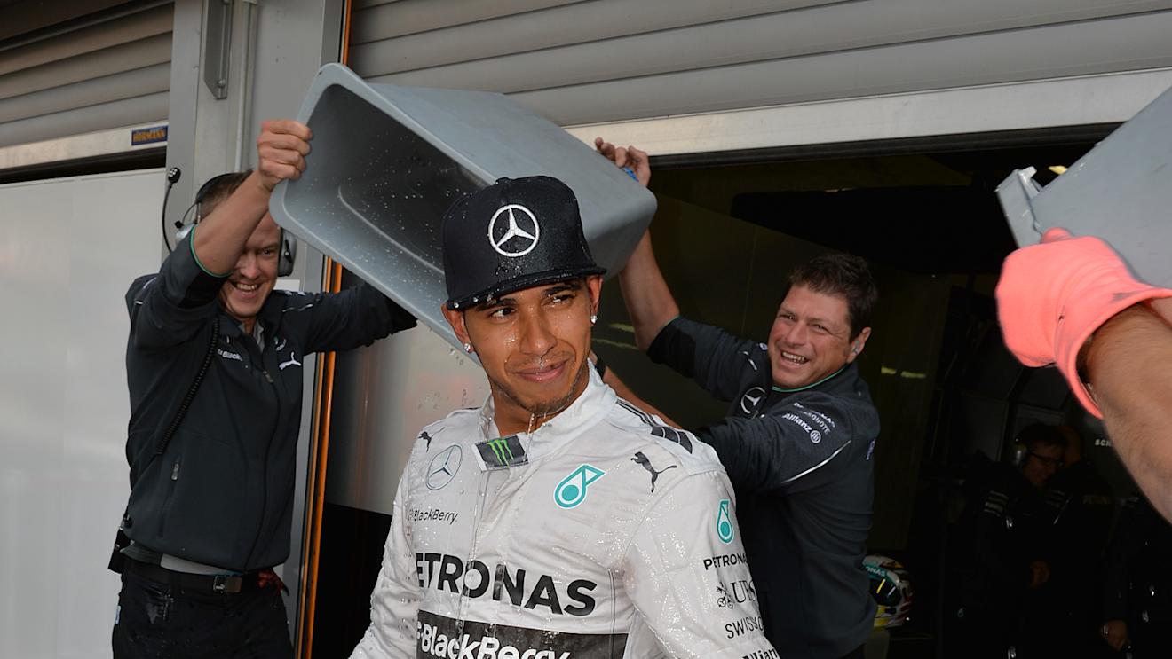 Lewis Hamilton (GBR) Mercedes AMG F1 takes the ice bucket challenge following his nomination by Daniel Ricciardo (AUS) Red Bull Racing.
Formula One World Championship, Rd12, Belgian Grand Prix, Practice, Spa-Francorchamps, Belgium, Friday 22 August 2014. © Sutton Motorsport Images
