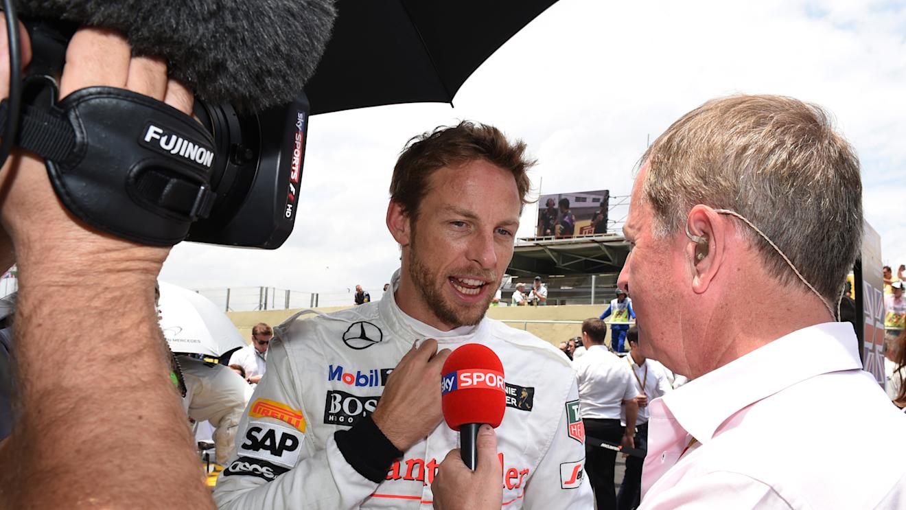 Jenson Button (GBR) McLaren and Martin Brundle (GBR) Sky TV on the grid. Formula One World Championship, Rd18, Brazilian Grand Prix, Race, Sao Paulo, Brazil, Sunday, 9 November 2014 