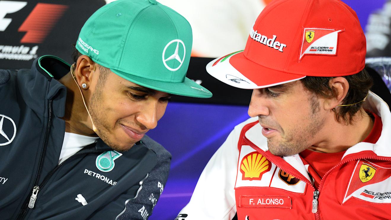 Lewis Hamilton (GBR) Mercedes AMG F1 and Fernando Alonso (ESP) Ferrari in the Press Conference.
Formula One World Championship, Rd4, Chinese Grand Prix, Preparations, Shanghai, China, Thursday 17 April 2014. © Sutton Motorsport Images