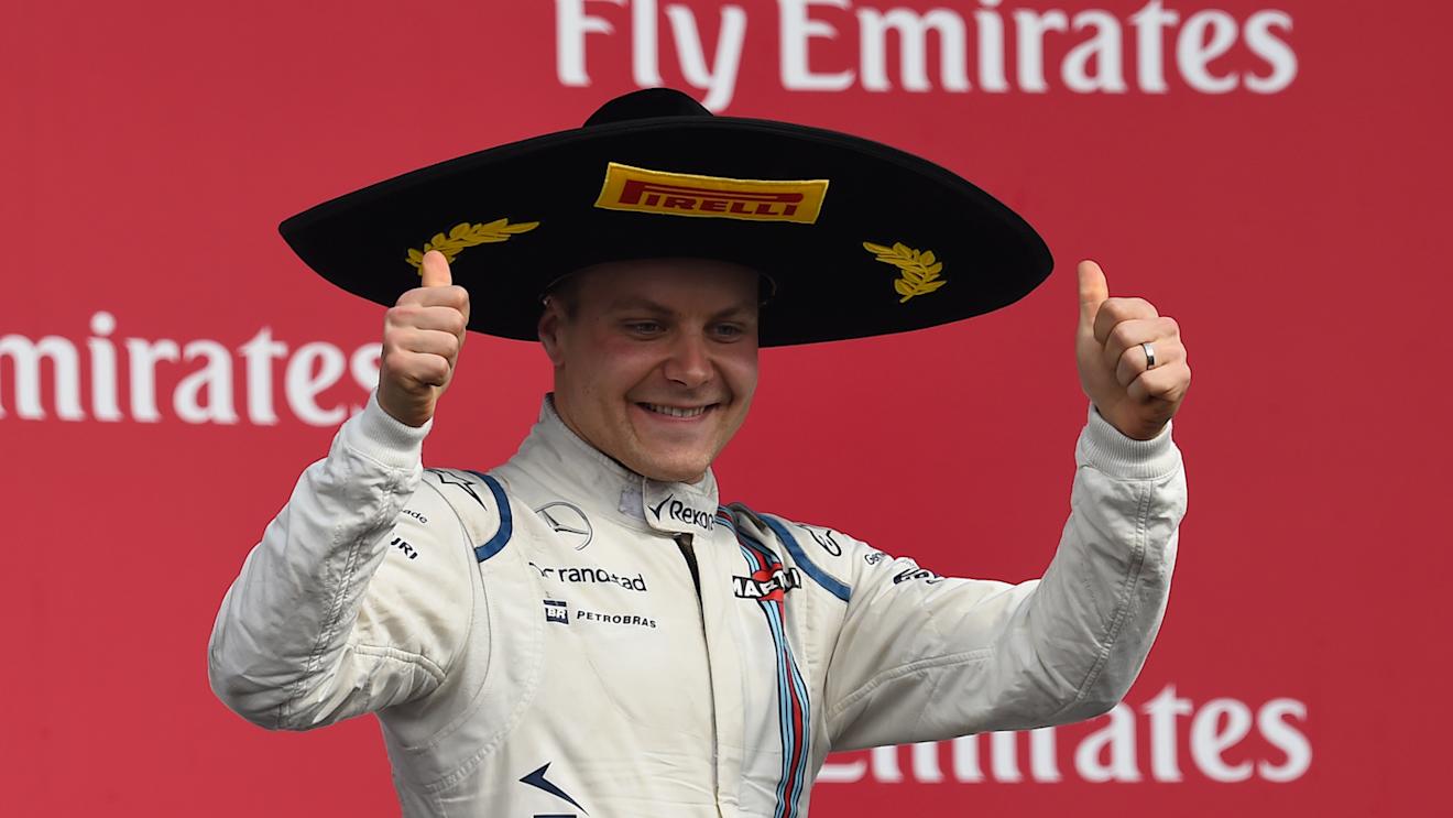 Valtteri Bottas celebrates his third place in Mexico by wearing a sombrero. © Sutton Motorsport Images