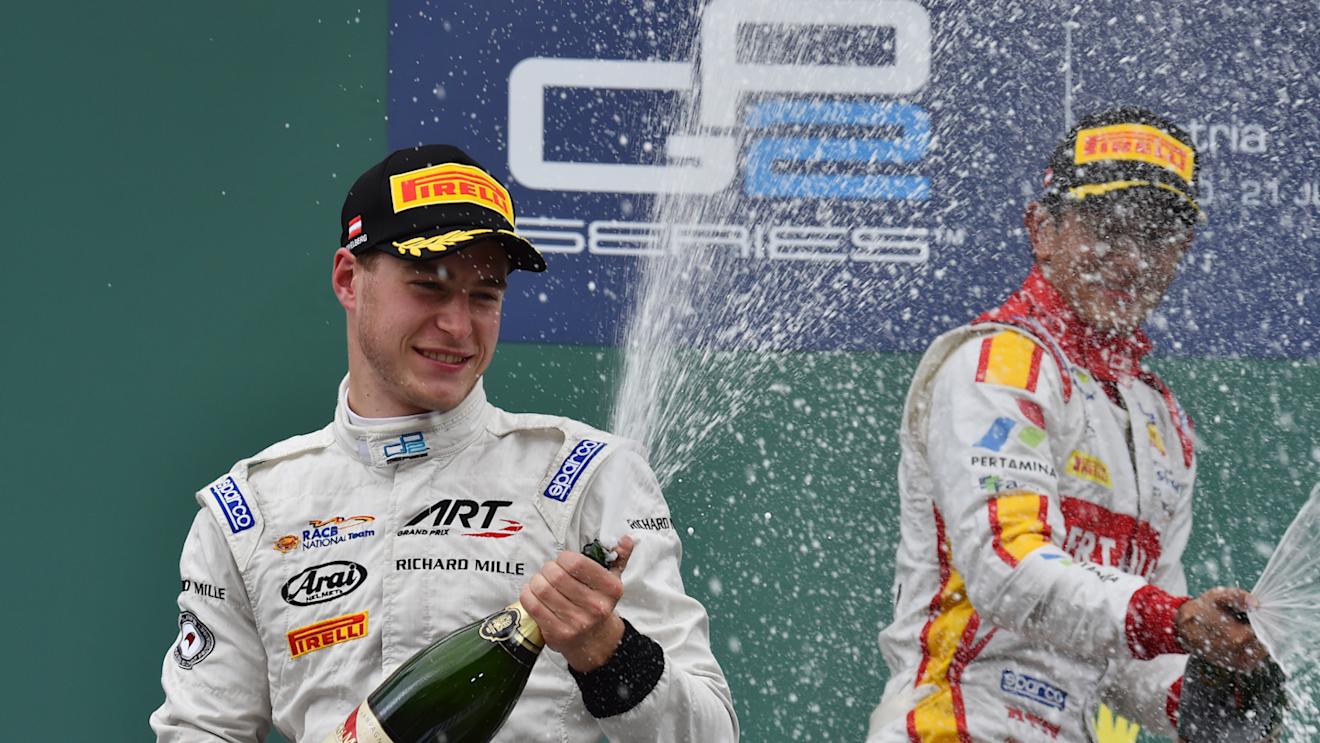 Stoffel Vandoorne (BEL) ART Grand Prix celebrates with champagne on the podium at GP2 Series, Rd4, Spielberg, Austria, 19-21 June 2015. © Sutton Motorsport Images