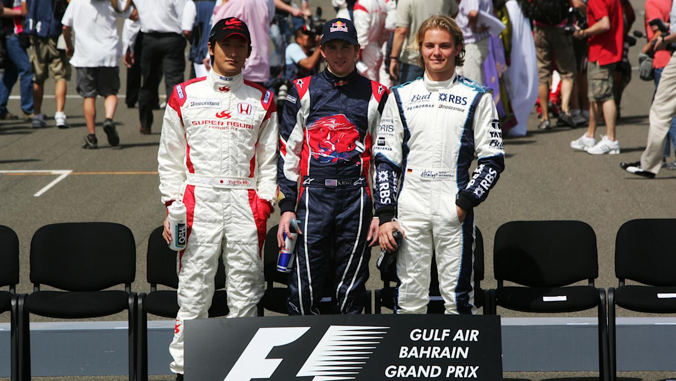 The rookie drivers for 2006 (L to R): Yuji Ide (JPN) Super Aguri F1; Scott Speed (USA) Scuderia Toro Rosso; Nico Rosberg (GER) Williams.
Formula One World Championship, Rd 1, Bahrain Grand Prix, Race Day, Bahrain International Circuit, Bahrain, 12 March 2006.
 © Sutton Motorsport Images