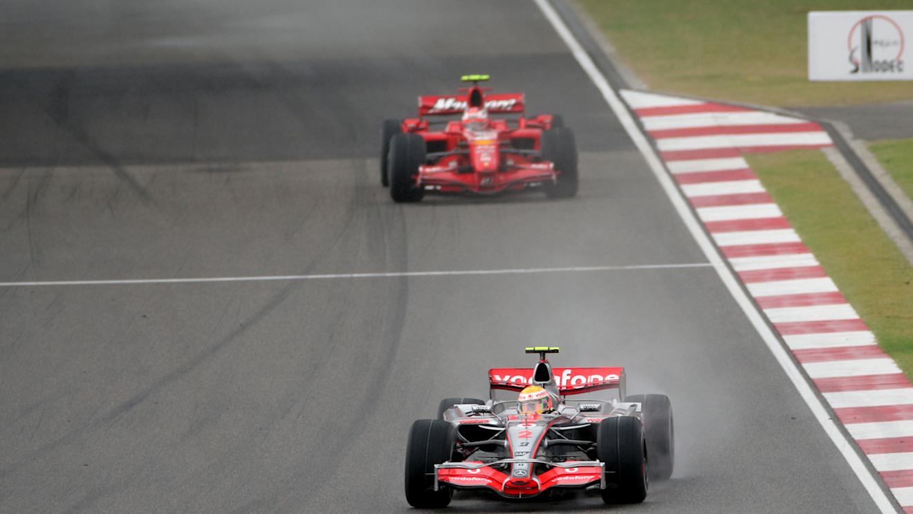 Lewis Hamilton (GBR) Mclaren MP4-22 leads Kimi Raikkonen (FIN) Ferrari F2007 
Formula One World Championship, Rd16, Chinese Grand Prix, Race Day, Shanghai International Circuit, Shanghai, China, Sunday 7 October 2007.
 © Sutton Motorsport Images